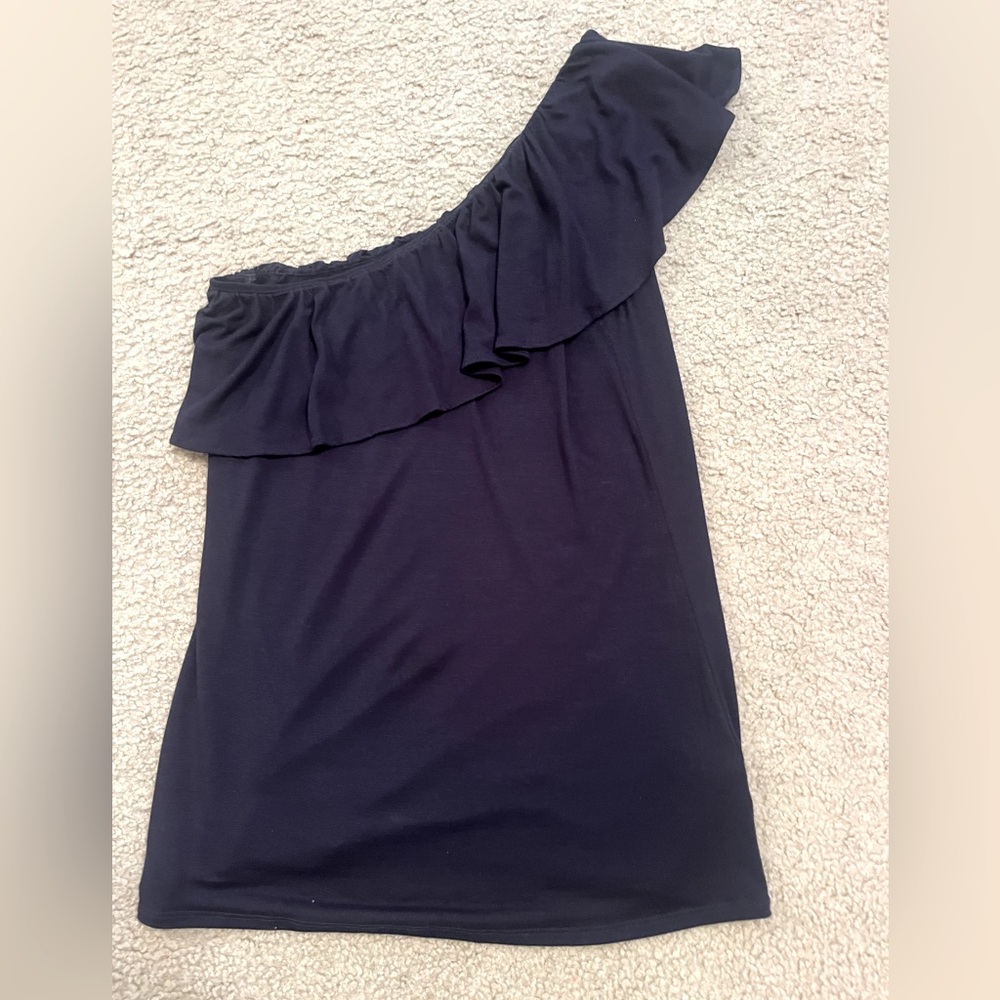 Lilly Pulitzer one shoulder cotton top, navy blue, XS